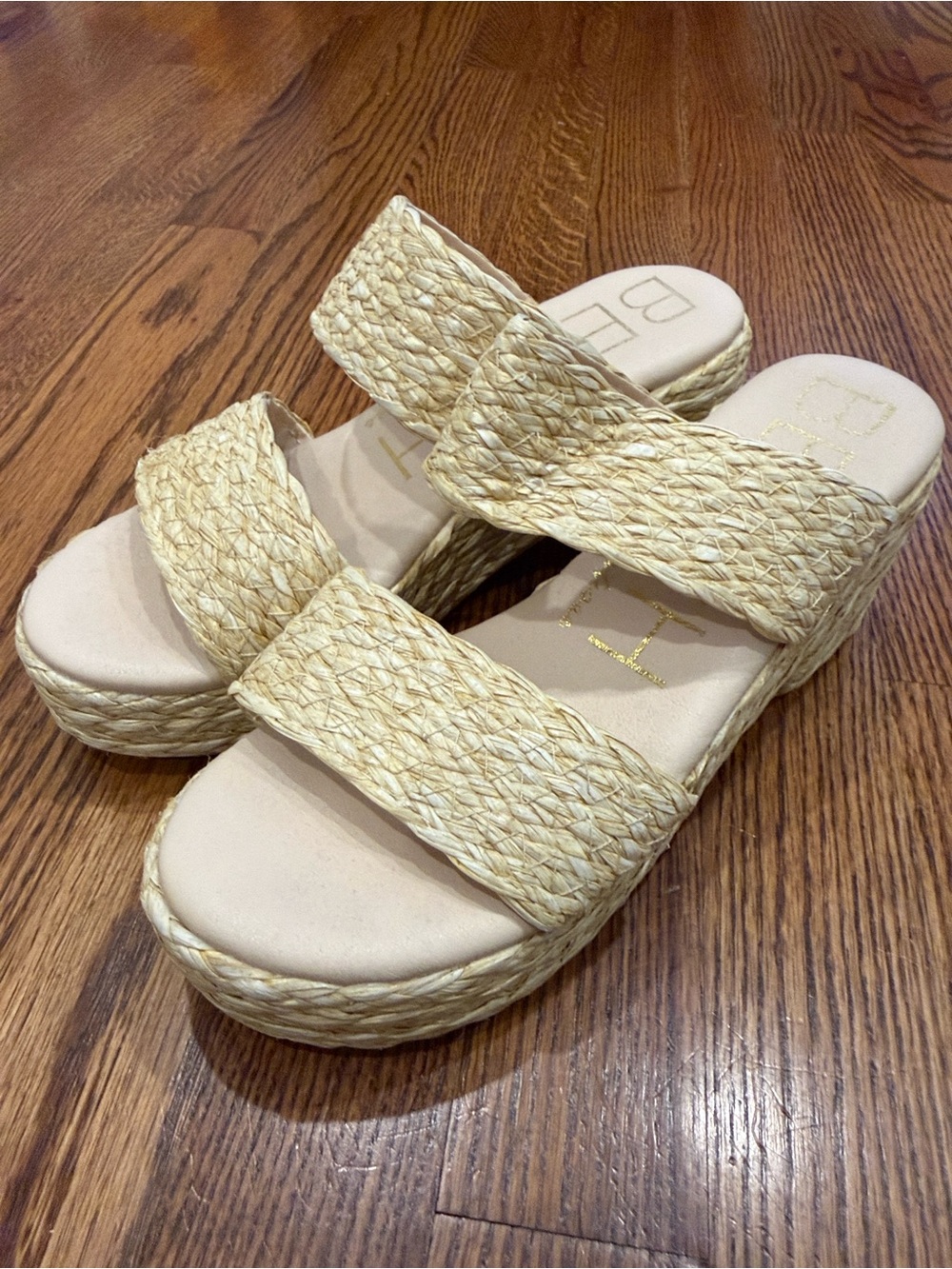 Matisse Natural-Tone Woven Platform Slide Sandals